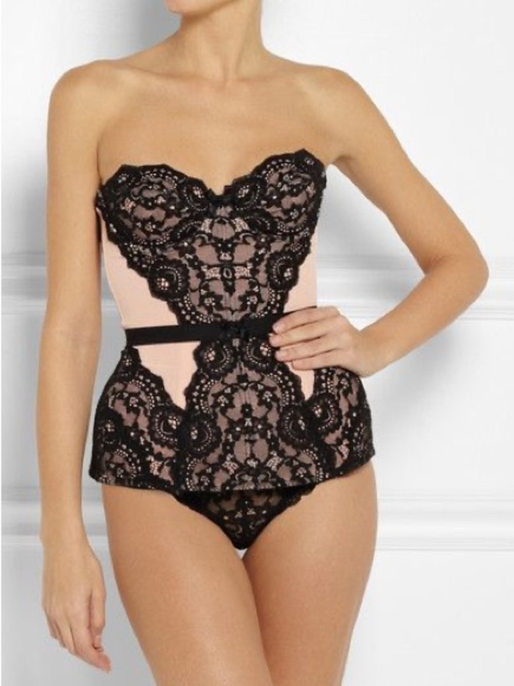Matilda Agent Provocateur Black Lace Corset with Blush Lining